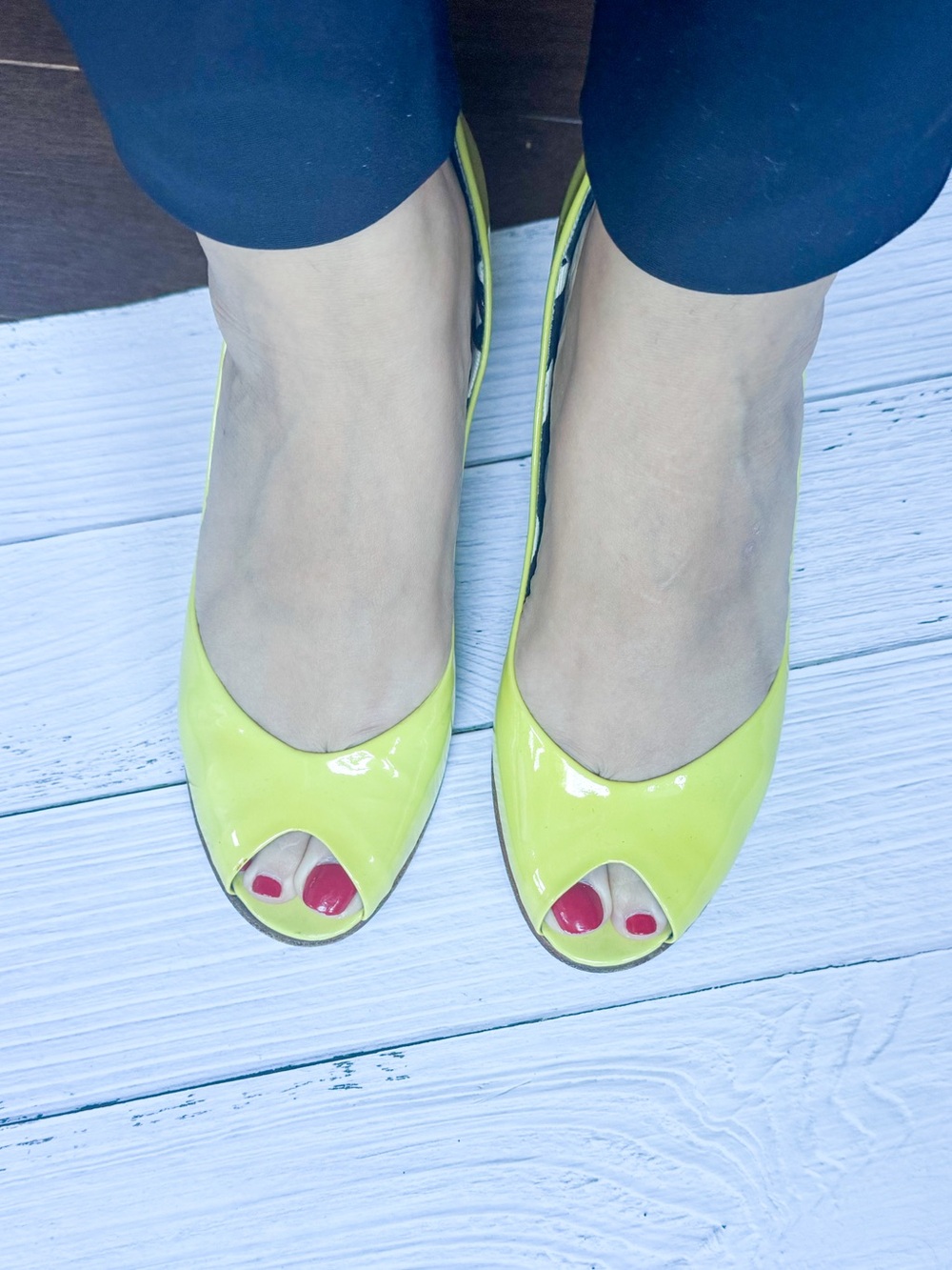 Marc by Marc Jacobs Lime Patent Leather Kitten Heels Peep Open Toe Pumps 38.5 - Picture 5 of 9